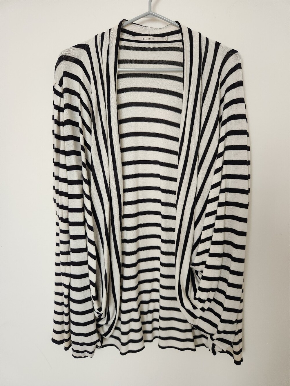REISS Dolly Striped Draped Cardigan Black / White Size L